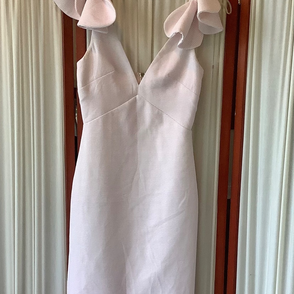 By Johnny Plunge V Midi Dress Bow Tie Straps Pale Pink Size 4 - Picture 8 of 12
